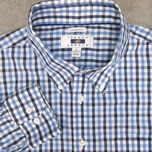 Joseph Abboud Shirt Mens XL Blue Plaid Button Down Long Sleeve Modern Fit